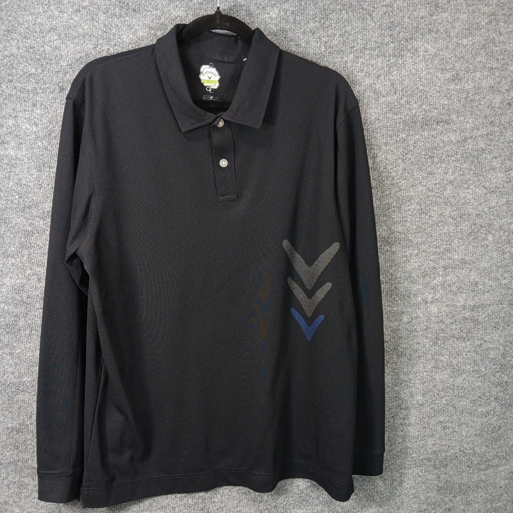 Callaway X Series Mens Long Sleeve Polo Black Golf Shirt Graphic Large